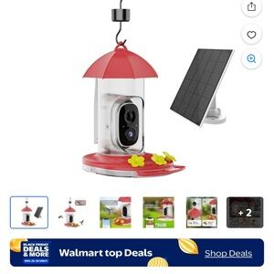 Red Bird Feeder with Solar Panel